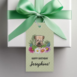 Soft-Coated Wheaten Terrier Flowers Birthday Green Gift Tags