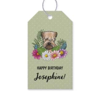 Soft-Coated Wheaten Terrier Flowers Birthday Green Gift Tags
