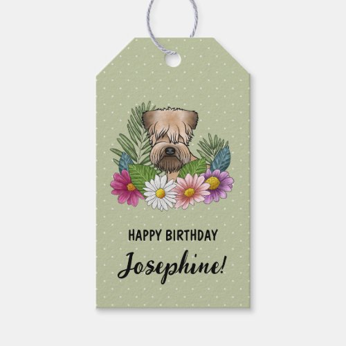 Soft_Coated Wheaten Terrier Flowers Birthday Green Gift Tags
