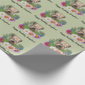 Soft-Coated Wheaten Terrier Flowers Birthday Green Wrapping Paper