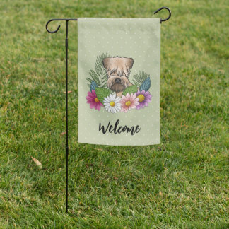 Soft-Coated Wheaten Terrier Flowers Welcome Green Garden Flag
