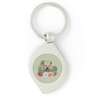 Soft-Coated Wheaten Terrier Head Colorful Flowers Keychain