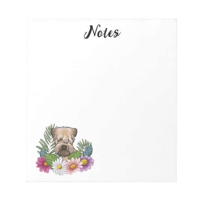Soft-Coated Wheaten Terrier Head Colorful Flowers Notepad (Front)