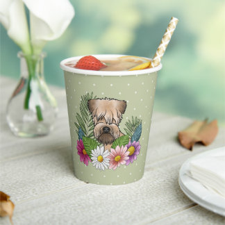 Soft-Coated Wheaten Terrier Head Colorful Flowers Paper Cups