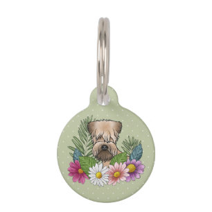 Soft-Coated Wheaten Terrier Head Colorful Flowers Pet ID Tag
