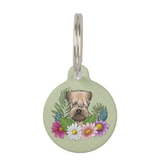 Soft-Coated Wheaten Terrier Head Colorful Flowers Pet ID Tag