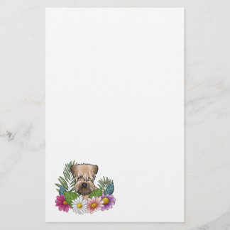 Soft-Coated Wheaten Terrier Head Colorful Flowers Stationery