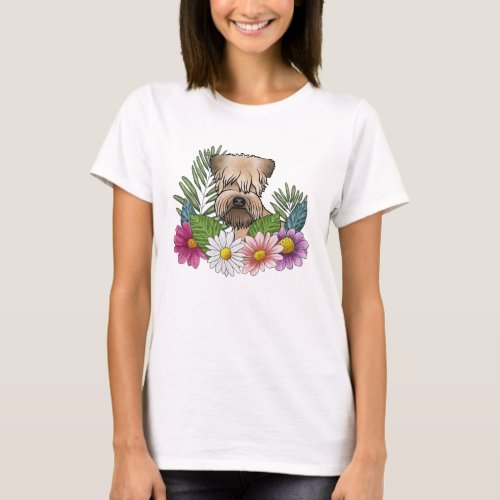 Soft_Coated Wheaten Terrier Head Colorful Flowers T_Shirt