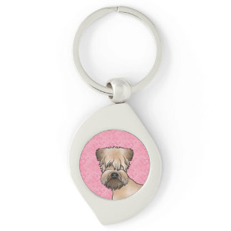 Soft-Coated Wheaten Terrier Head On Pink Hearts Keychain
