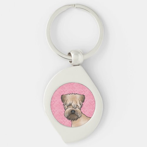 Soft_Coated Wheaten Terrier Head On Pink Hearts Keychain