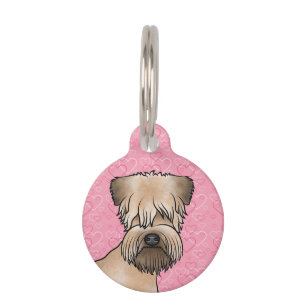 Soft-Coated Wheaten Terrier Head On Pink Hearts Pet ID Tag