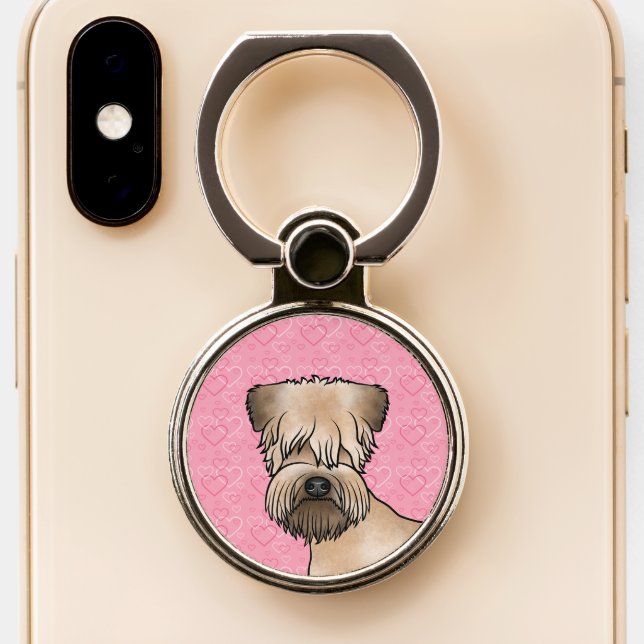 Soft-Coated Wheaten Terrier Head On Pink Hearts Phone Ring Stand (Close Up)