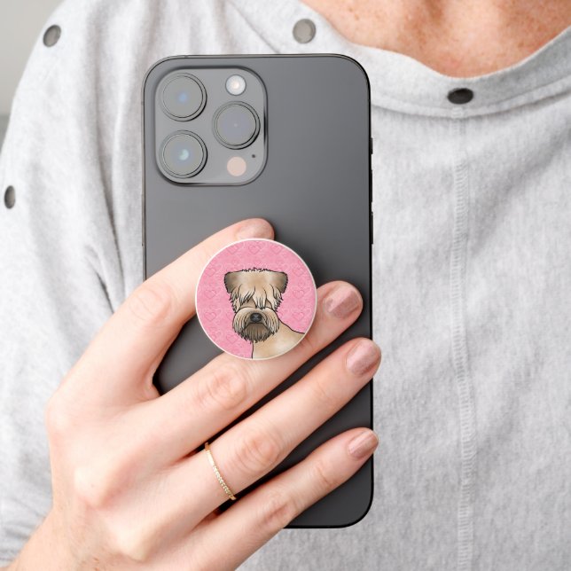 Soft-Coated Wheaten Terrier Head On Pink Hearts PopSocket (Hand)