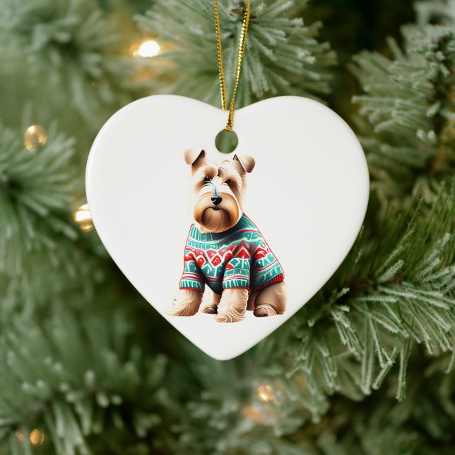 Soft Coated Wheaten Terrier in Christmas Sweater Ceramic Ornament (Tree)