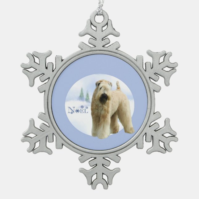 Soft Coated Wheaten Terrier Noel Keychain Snowflake Pewter Christmas Ornament (Front)