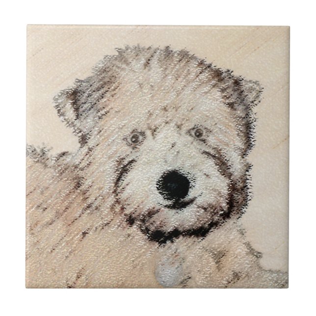 Soft Coated Wheaten Terrier Painting Original Art Ceramic Tile (Front)