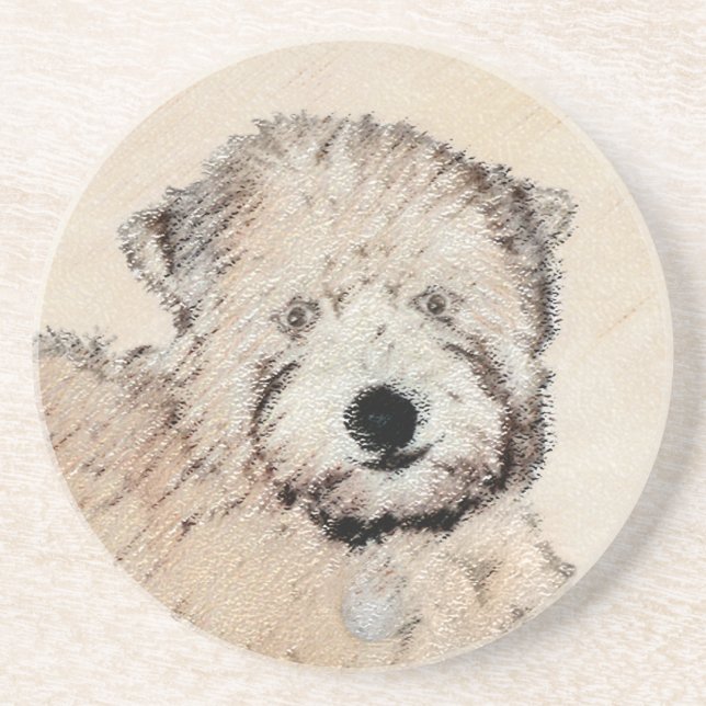 Soft Coated Wheaten Terrier Painting Original Art Coaster (Front)