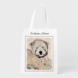 Soft Coated Wheaten Terrier Painting Original Art Grocery Bag