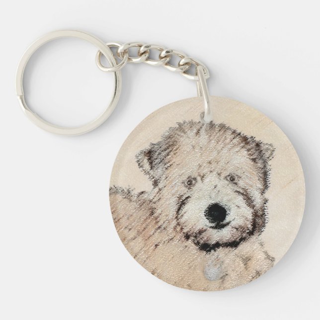 Soft Coated Wheaten Terrier Painting Original Art Keychain (Front)
