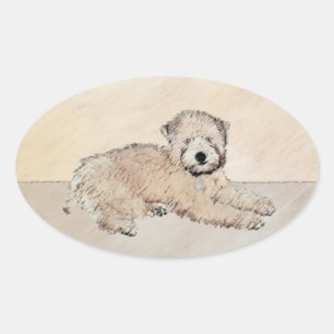 Soft Coated Wheaten Terrier Painting Original Art Oval Sticker