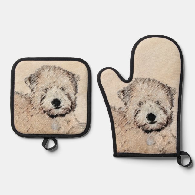 Soft Coated Wheaten Terrier Painting Original Art Oven Mitt & Pot Holder Set (Front)