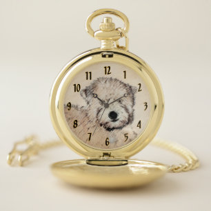 Soft Coated Wheaten Terrier Painting Original Art Pocket Watch
