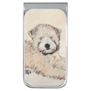 Soft Coated Wheaten Terrier Painting Original Art Silver Finish Money Clip