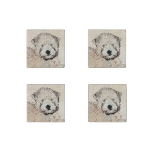 Soft Coated Wheaten Terrier Painting Original Art Stone Magnet