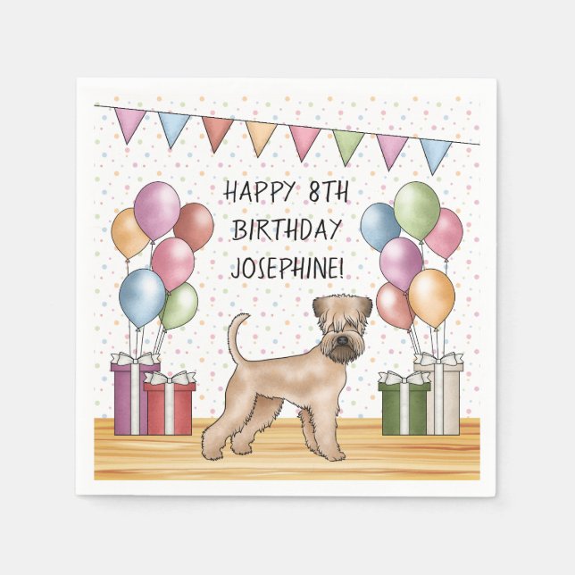 Soft-Coated Wheaten Terrier Pastel Happy Birthday Napkins (Front)