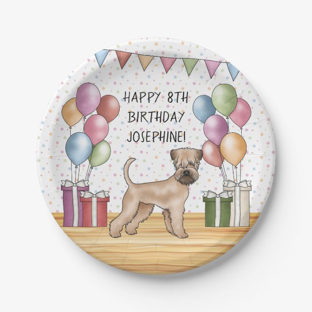 Soft-Coated Wheaten Terrier Pastel Happy Birthday Paper Plates (Front)