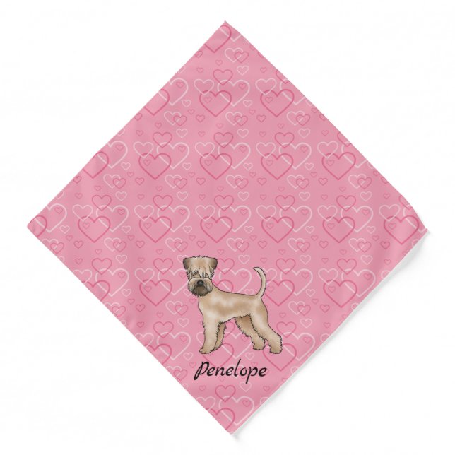 Soft-Coated Wheaten Terrier Pink Hearts And Name Bandana (Front)