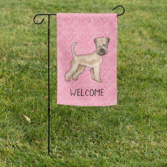 Soft-Coated Wheaten Terrier Pink Hearts And Text Garden Flag (In SItu)