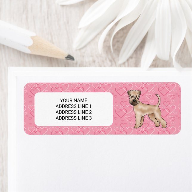 Soft-Coated Wheaten Terrier Pink Hearts And Text Label (Insitu)