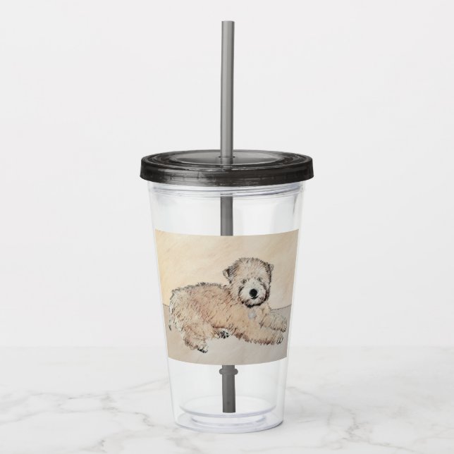 Soft-Coated Wheaten Terrier Puppy Painting Dog Art Acrylic Tumbler (Front)
