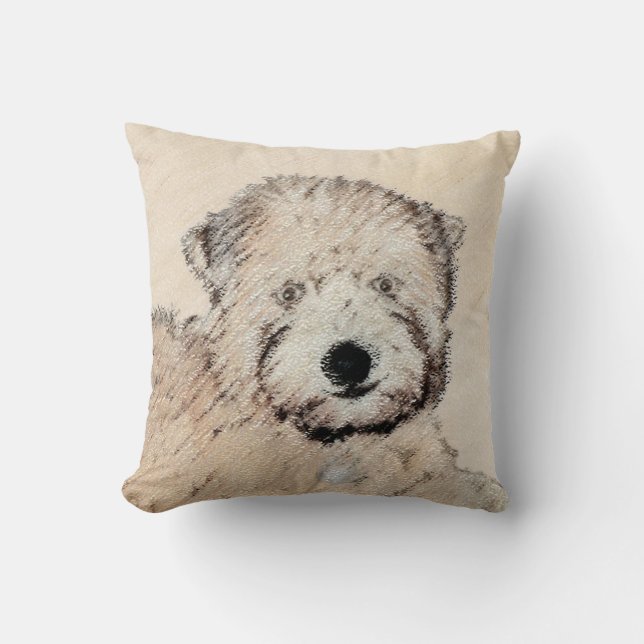 Soft-Coated Wheaten Terrier Puppy Painting Dog Art Throw Pillow (Front)