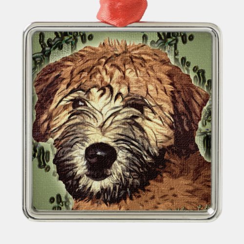 Soft_Coated Wheaten Terrier Puppy with Wet Face Metal Ornament