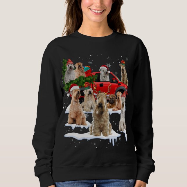 Soft coated Wheaten Terrier Red Truck Christmas Tr Sweatshirt (Front)