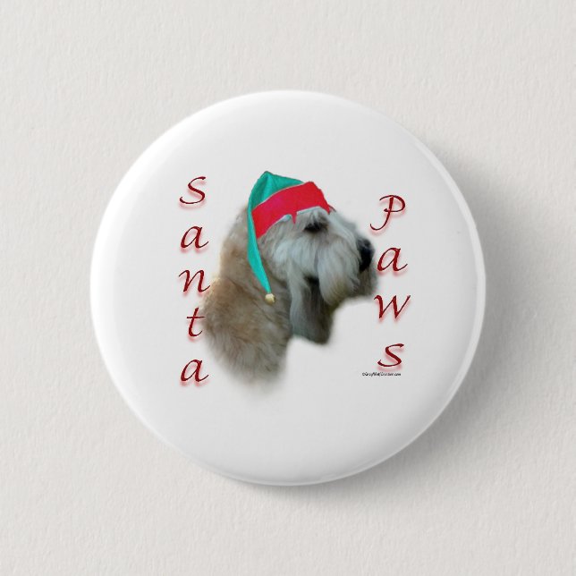 Soft Coated Wheaten Terrier Santa Paws Button (Front)