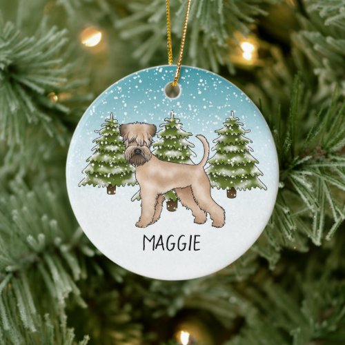 Soft_Coated Wheaten Terrier Snowy Winter Forest Ceramic Ornament