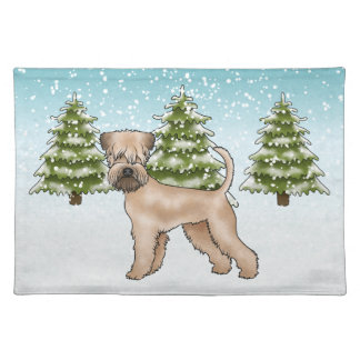 Soft-Coated Wheaten Terrier Snowy Winter Forest Cloth Placemat