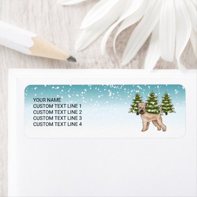 Soft-Coated Wheaten Terrier Snowy Winter Forest Label (Insitu)