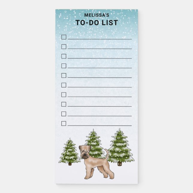 Soft-Coated Wheaten Terrier Snowy Winter Forest Magnetic Notepad (Front)
