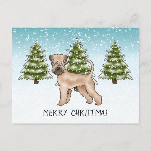 Soft_Coated Wheaten Terrier Snowy Winter Forest Postcard