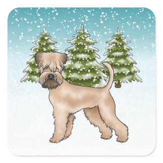 Soft-Coated Wheaten Terrier Snowy Winter Forest Square Sticker