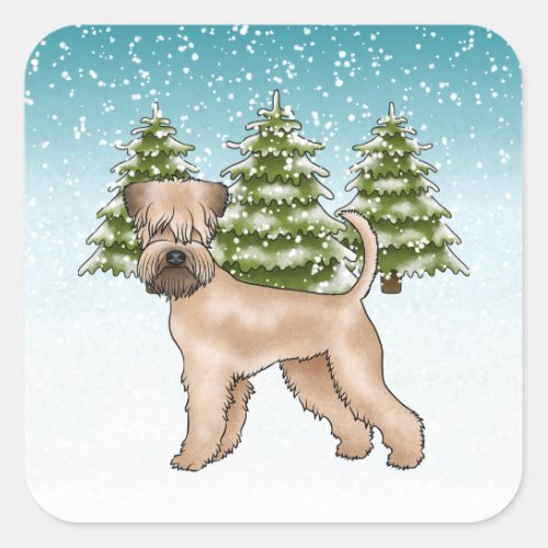 Soft_Coated Wheaten Terrier Snowy Winter Forest Square Sticker