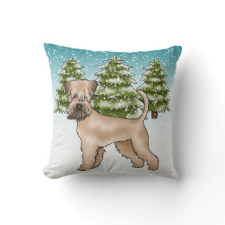 Soft-Coated Wheaten Terrier Snowy Winter Forest Throw Pillow