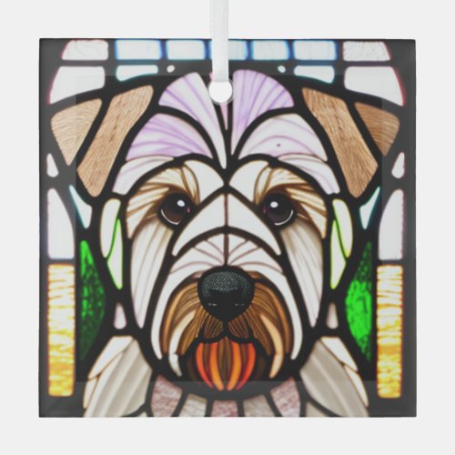 Soft Coated Wheaten Terrier Stained Glass  Glass Ornament