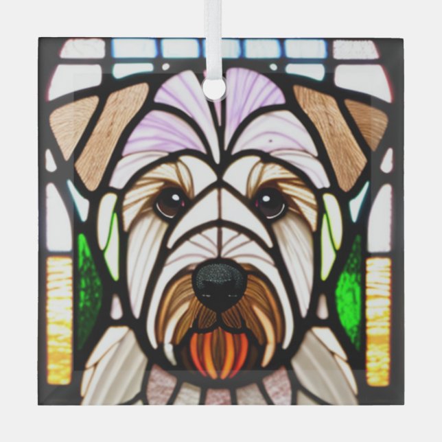Soft Coated Wheaten Terrier "Stained Glass"  Glass Ornament (Front)