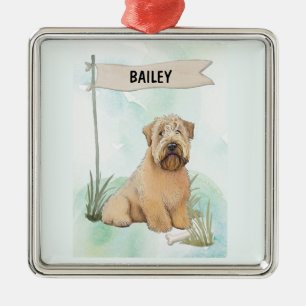 Soft Coated Wheaten Terrier Watercolor Personalize Metal Ornament