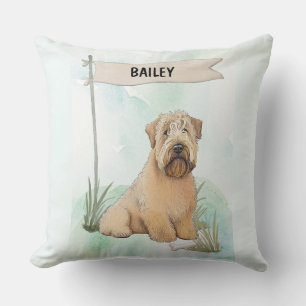 Soft Coated Wheaten Terrier Watercolor Personalize Throw Pillow